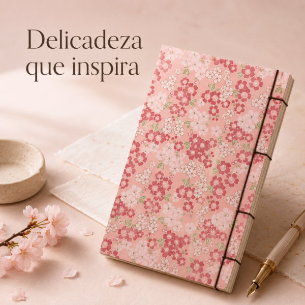 Cuaderno japonés grande estilo Watoji｜Diseño sereno de lago y sakura